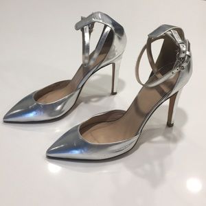 J.CREW DOUBLE ANKLE STRAP SILVER HEELS